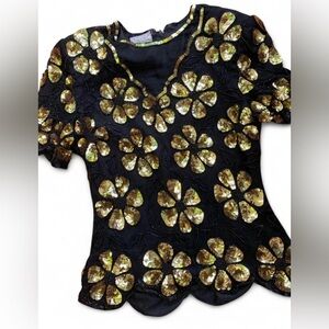 Stunning 100% silk vintage fully beaded and hand sequined women’s blouse
